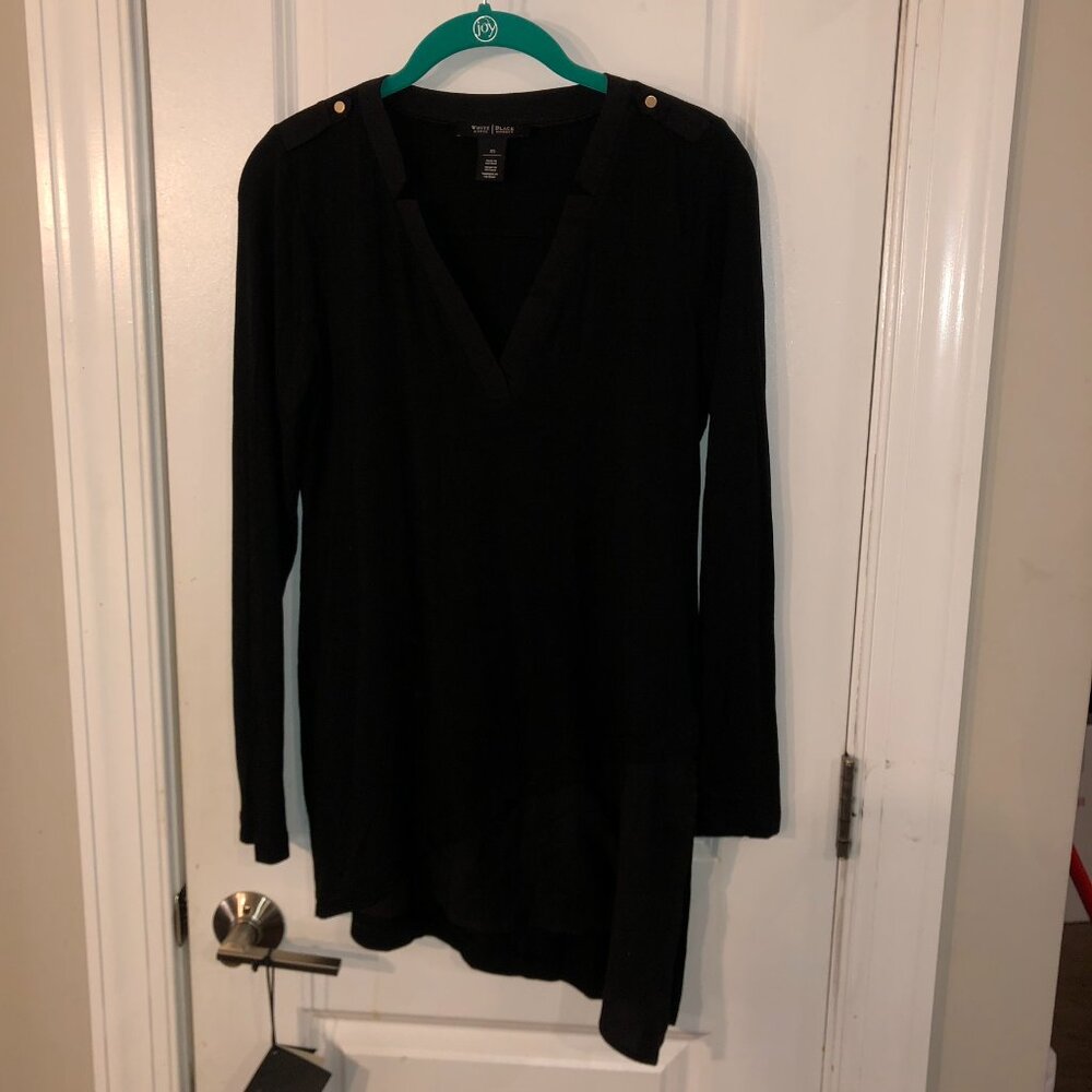 White House Black Market womens blouse diagonal bottom cut black size XS